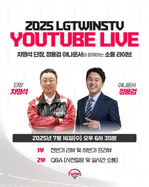 프로야구 LG 트윈스의 차명석 단장이 구단 공식 유튜브 채널 ‘LGTWINSTV’를 통해 팬들과 직접 소통에 나선다. /LG 제공