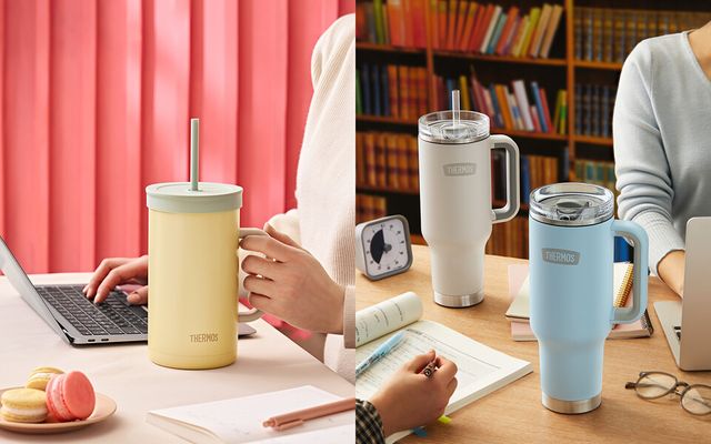 홈앤오피스 카테고리 대표 제품 ‘더 콤팩트 스트로 컵앤텀블러(왼쪽)’와 ‘맥스포터블 컵앤텀블러’./써모스코리아)