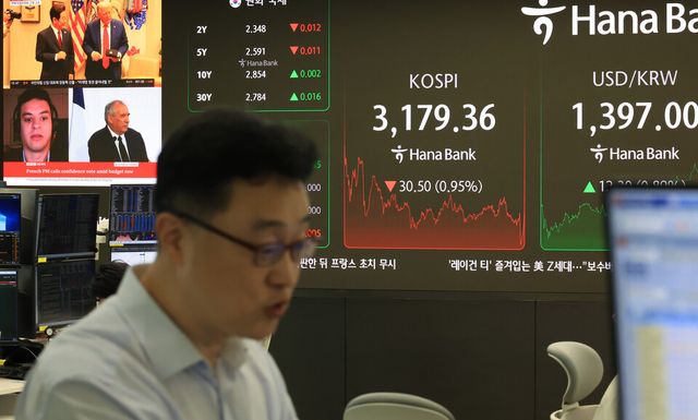 코스피가 26일 외국인과 기관 투자자의 매도세에 밀려 3170대에서 하락 마감했다. /사진=연합뉴스