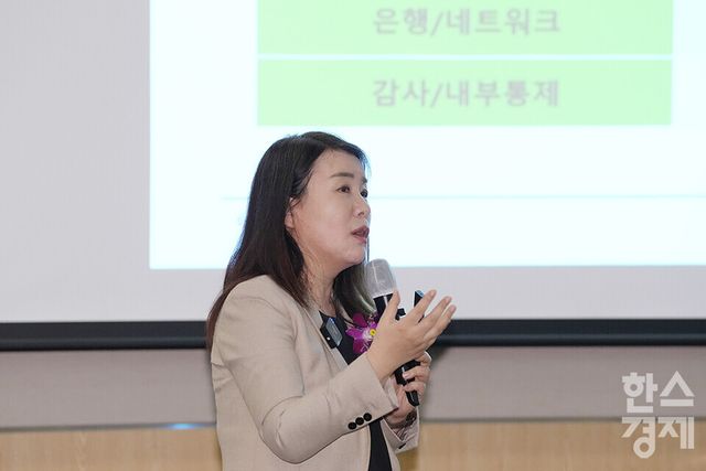 안유화 중국증권행정연구원장이 15일 오전 서울 여의도 FKI타워에서 열린 ‘2025 글로벌 블록체인 포럼’에 참석해 'K-스테이블코인, 한국의 통화주권 시험대에 오르다'를 주제로 강연하고 있다. /최대성 기자 dpdaesung@sporbiz.co.kr 2025.09.15.