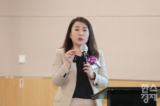 안유화 중국증권행정연구원장이 15일 오전 서울 여의도 FKI타워에서 열린 ‘2025 글로벌 블록체인 포럼’에 참석해 'K-스테이블코인, 한국의 통화주권 시험대에 오르다'를 주제로 강연하고 있다. /최대성 기자 dpdaesung@sporbiz.co.kr 2025.09.15.