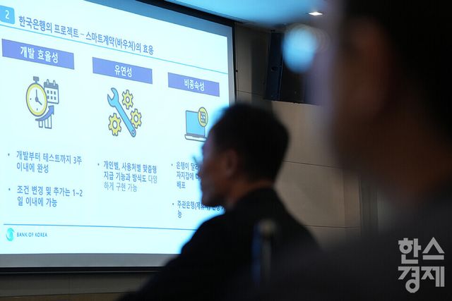 성준이 한국은행 디지털화폐 기술팀장이 15일 오전 서울 여의도 FKI타워에서 열린 ‘2025 글로벌 블록체인 포럼’에 참석해 '예금토큰 적용 국민체감형 디지털 금융 서비스 실증'을 주제로 강연하고 있다. /최대성 기자 dpdaesung@sporbiz.co.kr 2025.09.15.