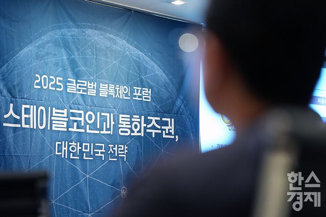 황석진 동국대 국제정보보호대학원 교수가 15일 오전 서울 여의도 FKI타워에서 열린 ‘2025 글로벌 블록체인 포럼’에 참석해 '달러․위안․엔화․원화 스테이블코인들의 패권 전쟁'을 주제로 강연하고 있다. /최대성 기자 dpdaesung@sporbiz.co.kr 2025.09.15.