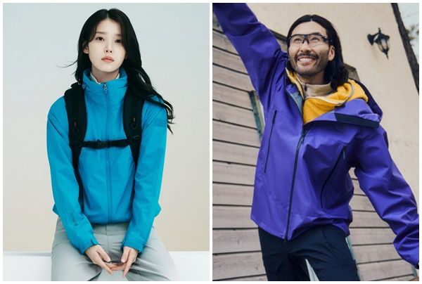 블랙야크 모델 아이유(왼쪽)와 블랙야크 앰버서더 노홍철. /블랙야크 제공