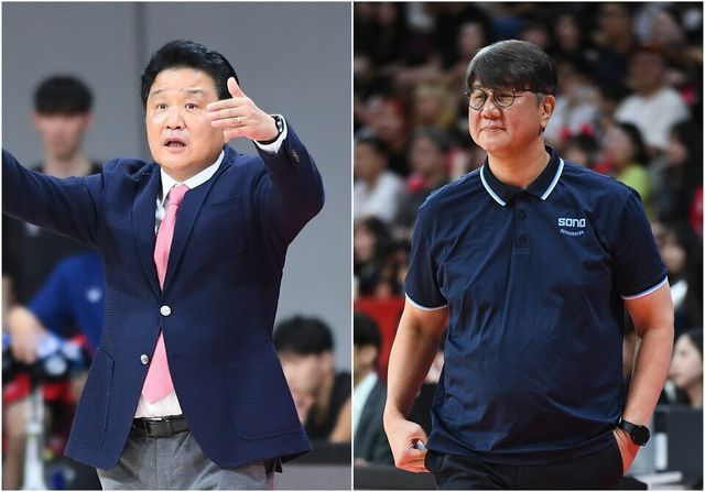 유도훈(왼쪽) 정관장 감독, 손창환 소노 감독. /KBL 제공