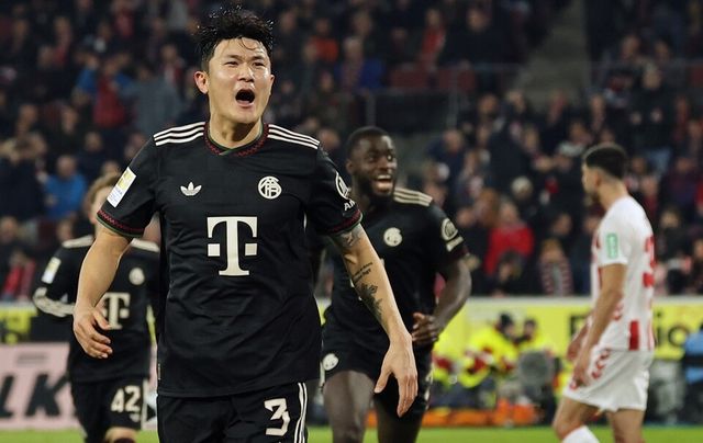 김민재가 쾰른전 결승골 직후 기뻐하고 있다. /연합뉴스