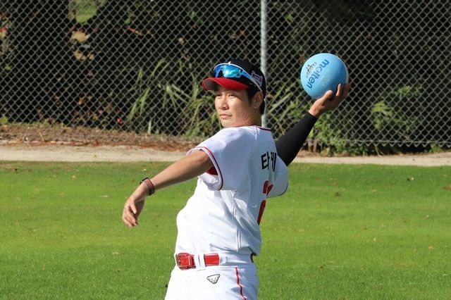 다케다가 플로리다 전지훈련에서 훈련에 집중하고 있다. /SSG 랜더스 제공