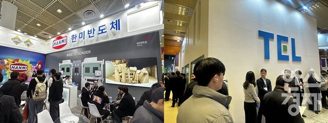 기업 부스에서 해외 바이어와 엔지니어들이 대화를 나누는 모습./고예인기자