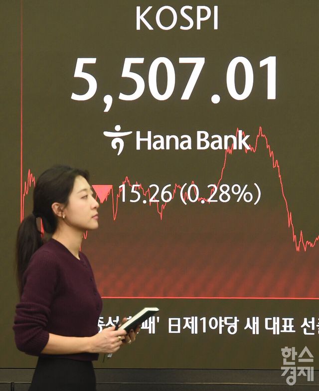 13일 오후 코스피가 전장 종가보다 15.26 포인트(0.28%) 하락하며 5,507.01으로, 코스닥은 19.91 포인트(1.77%) 내린 1,106.08로 장을 마감한 가운데, 서울 중구 하나은행본점 딜링룸에서 직원들이 업무를 보고 있다. 서울외환시장에서 달러/원 환율은 전장 대비 5.00원 오른 1,445.20원에 거래를 마감했다./ 이호형 기자 leemario@sporbiz.co.kr 2026.02.13
