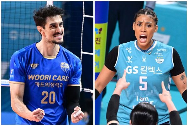 V리그 남자부 우리카드의 하파엘 아라우조(왼쪽)와 여자부 GS칼텍스의 지젤 실바. /한국배구연맹 제공