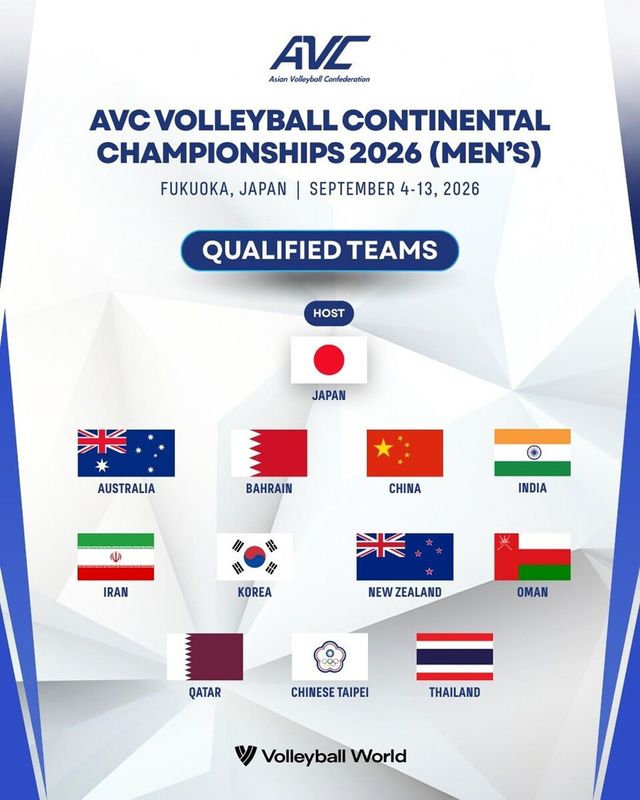 2026 AVC 남자 아시아선수권 12개 출전국. /AFC 페이스북 갈무리