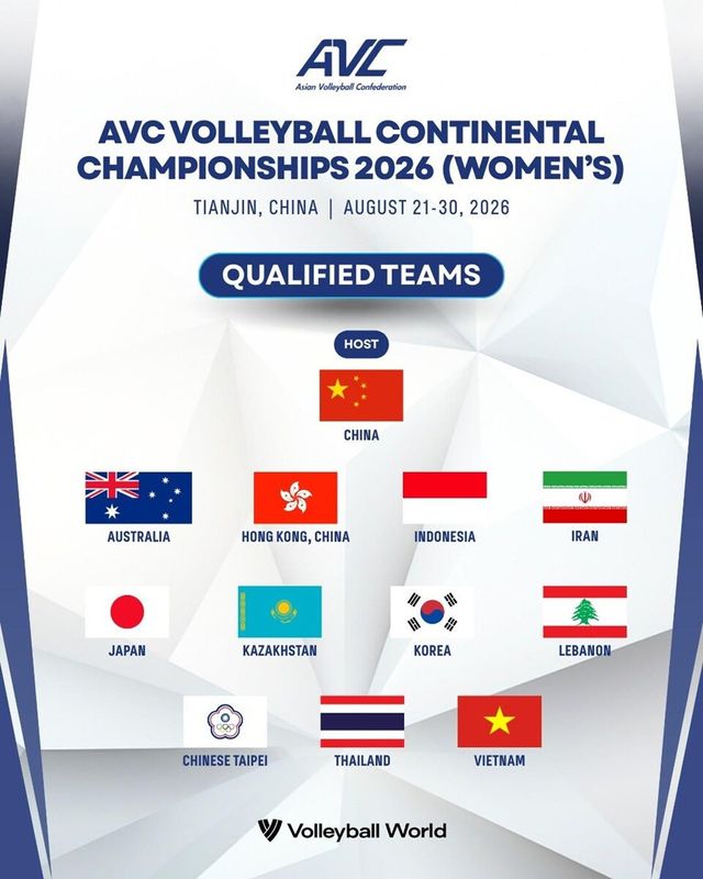2026 AVC 여자 아시아선수권 12개 출전국. /AFC 페이스북 갈무리