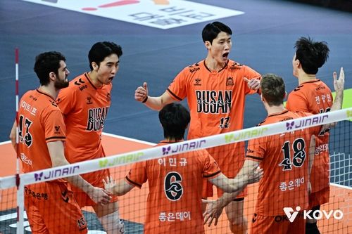 OK저축은행 선수들이 기뻐하고 있다. /한국배구연맹 제공