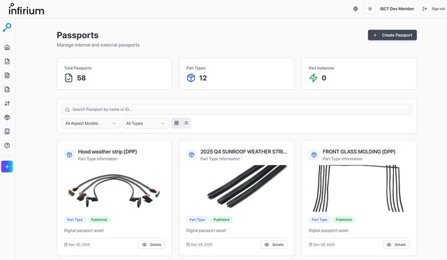 인피리움 플랫폼 화면 예시./IBCT