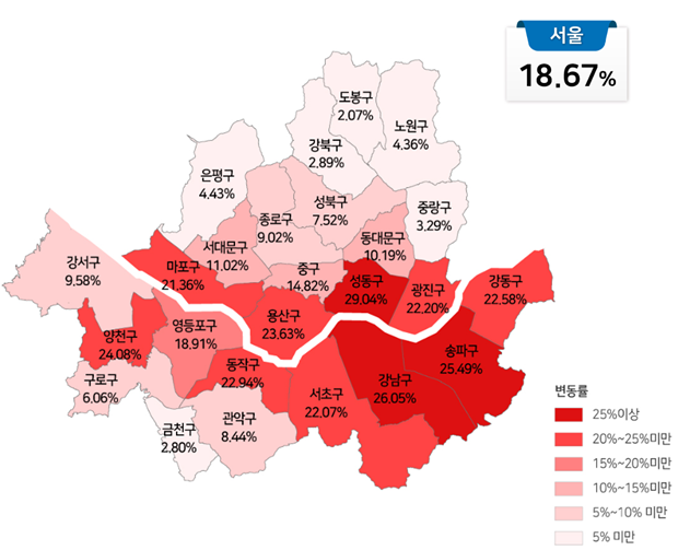서울 공동주택 공시가격(안) 변동률 현황./국토교통부