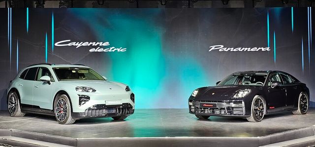 (왼쪽부터) 포르쉐 ‘카이엔 일렉트릭', '파나메라 레드 익스클루시브'의 외관./곽호준 기자