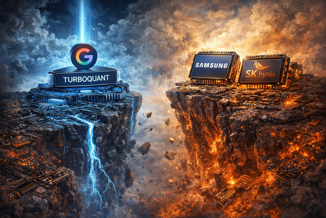 구글 ‘터보퀀트’가 만든 AI 반도체 구조 전환을 형상화한 모습./ChlatGPT 생성 이미지&nbsp;