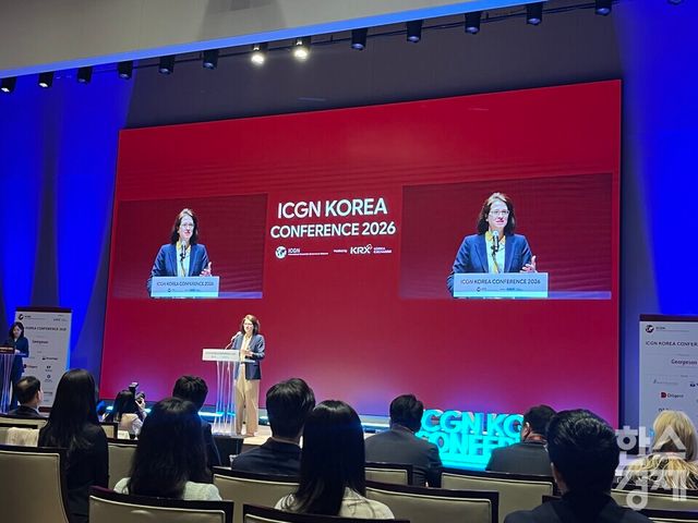 ICGN 젠 시슨 CEO가 14일 서울 한국거래소 컨퍼런스홀에서 열린 'ICGN Korea Conference 2026'에서 개회사를 하고 있다. /사진=김유진 기자