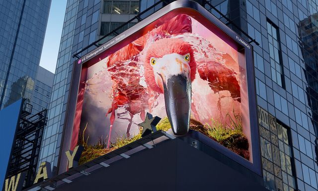LG전자는 미국 뉴욕 타임스스퀘어 전광판에서 '플라밍고'를 주제로 한 9번째 ‘LG와 함께하는 위기 동물 보호 캠페인’ 영상을 공개했다./LG전자