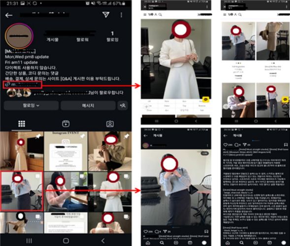 인스타그램을 이용한 외부사이트 거래 모습 (인스타그램을 이용한 상품 판매 행위를 예시할 뿐 본 사건의 위반행위와 직접적 관련 없음)/공정거래위원회 제공