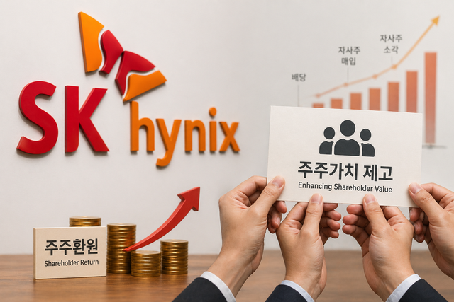 SK하이닉스 로고 앞에서 주주환원 확대를 상징하는 이미지./ChatGPT