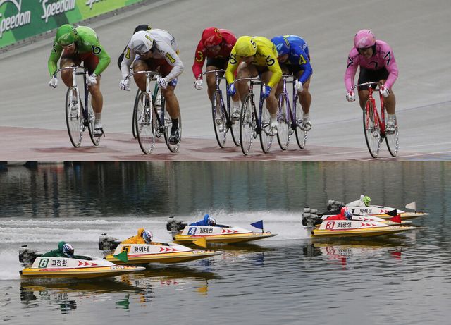 3-1 광명스피돔에서 열리는 경륜 경주(위 사진)와 미사경정장에서 열리는 경정 경주