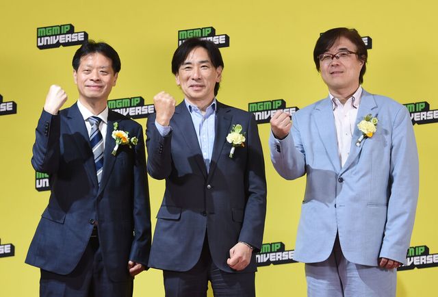 키타세 요시노리 스퀘어 에닉스 프로듀서, 우츠미 슈지 세가 대표, 히사시 코에이 테크모 게임스 대표가 29일 서울 금천구 마리오 까르뜨니트 공장에서 열린 마리오아울렛 'MGM IP UNIVERSE 2026' 프로젝트 공개 행사에서 기념촬영을 하고 있다./ 이호형 기자 leemario@sporbiz.co.kr 2026.04.29