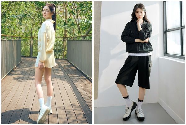 다이나핏의 ‘스카이 버터플라이’ 셋업과 K2의 '웨더리스 슈퍼썬' 셋업(오른쪽) 모습. /다이나핏, K2 제공