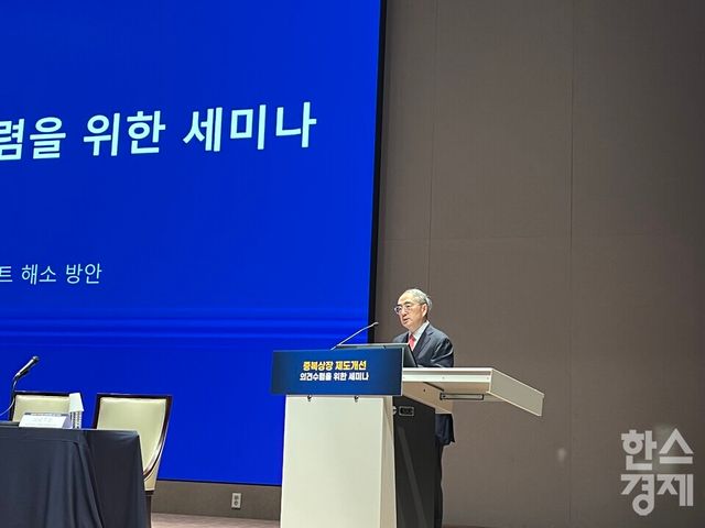 자본시장연구원 남길남 연구위원이&nbsp;20일 오전 서울 한국거래소 컨퍼런스홀에서 열린 '중복상장 제도개선 세미나'에서 발표하고 있다. /사진=김유진 기자