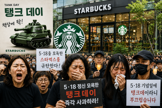 &nbsp;스타벅스 코리아의 이른바 ‘탱크데이’ 프로모션 논란에 분노하는 시민들의 모습을 형상화한 모습./ChatGPT이미지