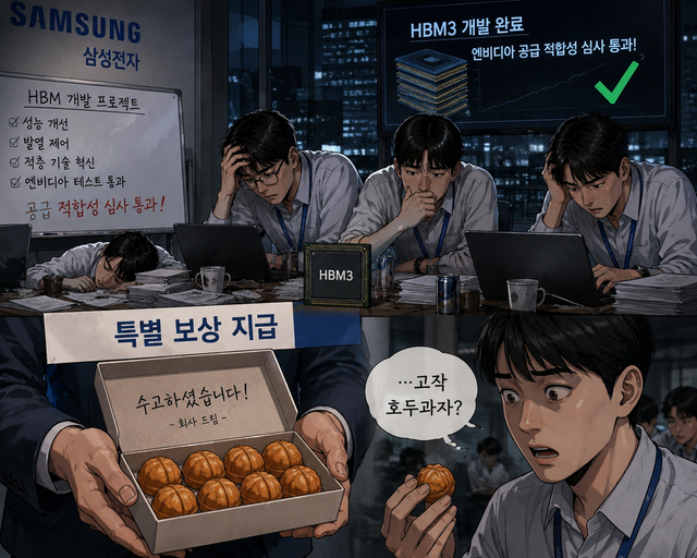 삼성전자 HBM 개발 조직 보상 논란을 풍자적으로 형상화한 이미지./ChatGPT생성이미지