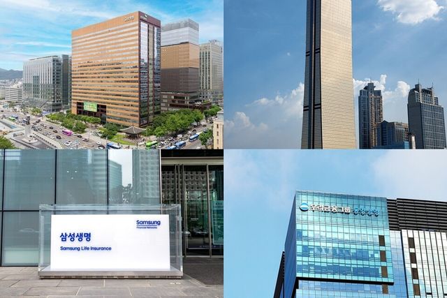 교보생명, 한화생명, 동양생명, 삼성생명 사옥 (왼쪽 위부터 시계 방향으로) 사진/ 각사&nbsp;