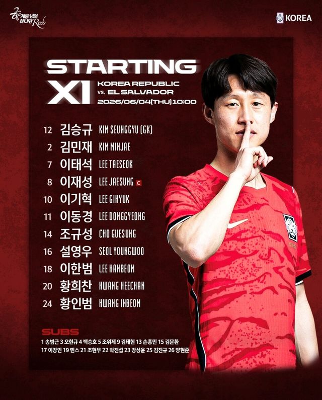 4일 오전 10시(한국 시각) 미국 유타주 프로보의 브리검영대학교 사우스필드에서 엘살바도르와 평가전에 나서는 한국 축구 대표팀 선발 명단. /KFA 엔스타그램