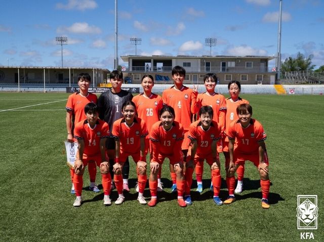 마카오와의 E-1 챔피언십 예선 2차전에 나선 여자대표팀 11명의 모습. /대한축구협회 제공