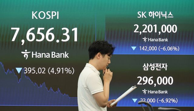 코스피가 7일&nbsp;5% 가까이 급락했다. /사진=연합뉴스