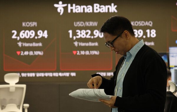 29일 오전&nbsp;서울 중구 하나은행 본점 딜링룸 모습 [연합뉴스]