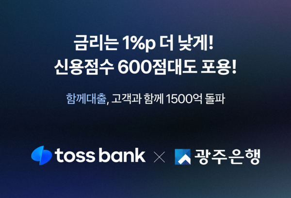 토스뱅크는 광주은행과 함께 준비해 선보인 함께대출이 이달 29일 1500억원을 넘어섰다고 30일 밝혔다. [토스뱅크]
