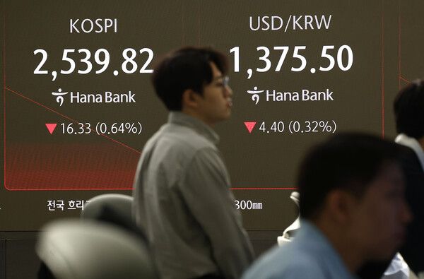 1일 오전 서울 중구 하나은행 본점 딜링룸 모습 [연합뉴스]