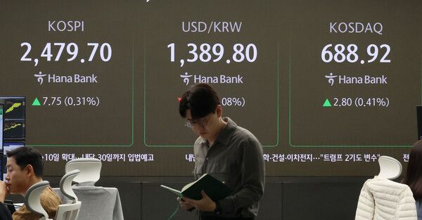 20일 오전 서울 중구 하나은행 본점 딜링룸 모습 [연합뉴스]