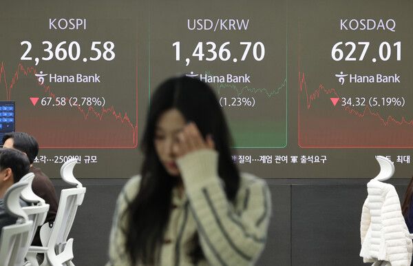 &nbsp;9일 오후 서울 중구 하나은행 딜링룸 모습 [연합뉴스]