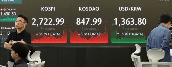 27일 중구 하나은행 본점 딜링룸 모습 [연합뉴스]