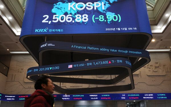 13일 오전 서울 여의도 한국거래소 현황판 모습 [연합뉴스]