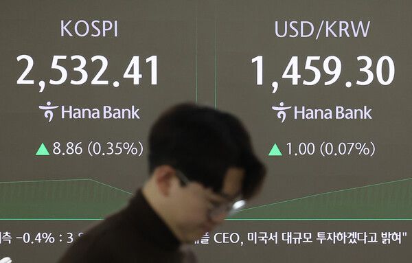 20일 오전 서울 중구 하나은행 본점 딜링룸 모습 [연합뉴스]