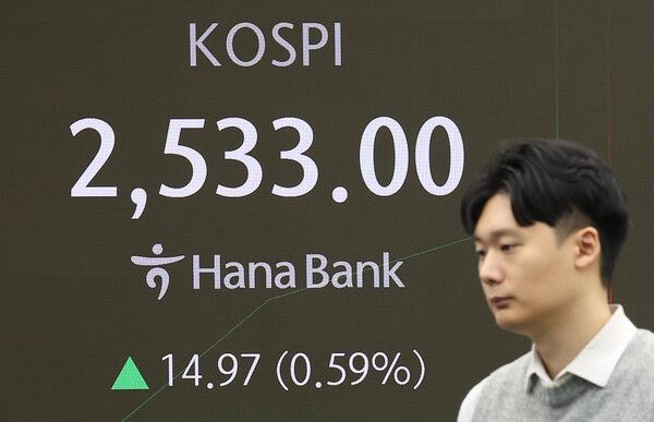 &nbsp;22일 오전 서울 중구 하나은행 본점 딜링룸 모습 [연합뉴스]