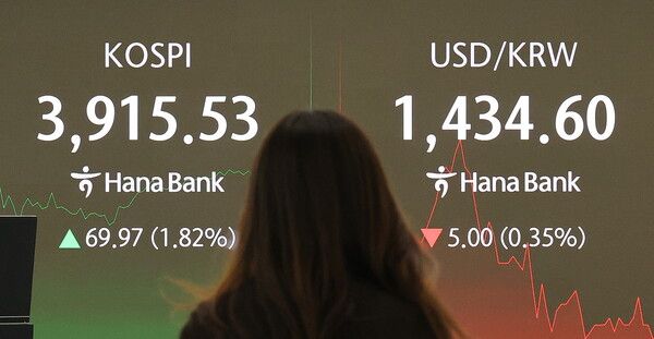 24일 서울 중구 하나은행 딜링룸 모습. [연합뉴스]