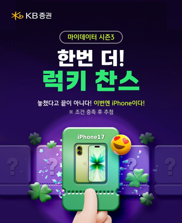 KB증권은 ‘마이데이터 시즌3 한 번 더 럭키 찬스!’ 이벤트를 실시한다. [KB증권]