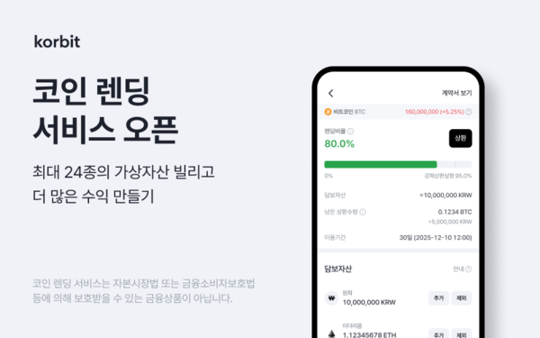 코빗 ‘코인 렌딩 서비스’ 정식 오픈. [코빗]