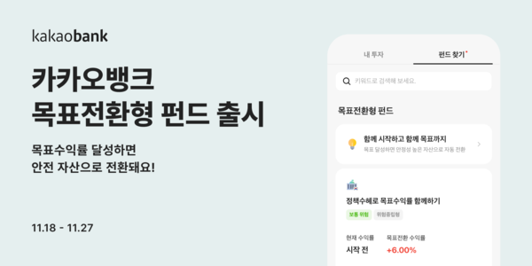 카카오뱅크, '목표전환형 펀드' 출시. [카카오뱅크]