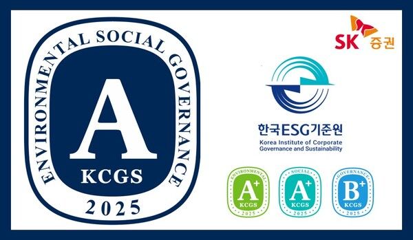 SK증권은 한국ESG기준원이 발표한&nbsp;2025년&nbsp;ESG&nbsp;평가에서 종합&nbsp;A등급을 획득했다. [SK증권]