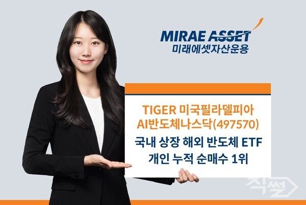 미래에셋자산운용은 ‘TIGER&nbsp;미국필라델피아AI반도체나스닥&nbsp;ETF’가 국내 상장 해외 반도체&nbsp;ETF&nbsp;중 올해 개인 누적 순매수&nbsp;1위를 기록했다. [미래에셋자산운용]